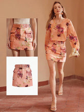 MOTF PREMIUM LINEN FLORAL PRINT FLAP POCKET BUCKLE BELTED SKIRT